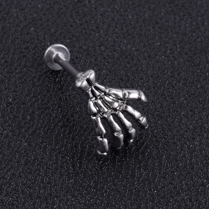 Fashion Personality Stainless Steel Ghost Claw Punk Skeleton Hand Spine Ear Stud Lip Nail