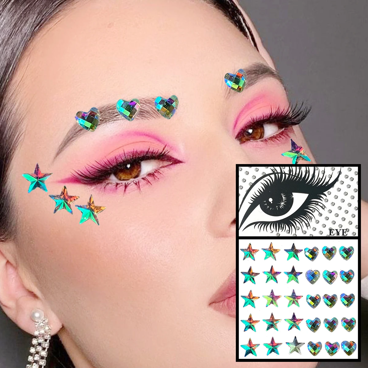 Red Heart Face Jewelry Temporary Tattoos Eye Forehead Diamonds Jewels Makeup Sticker Sparkle Water Drop Gems Nail Art Festival