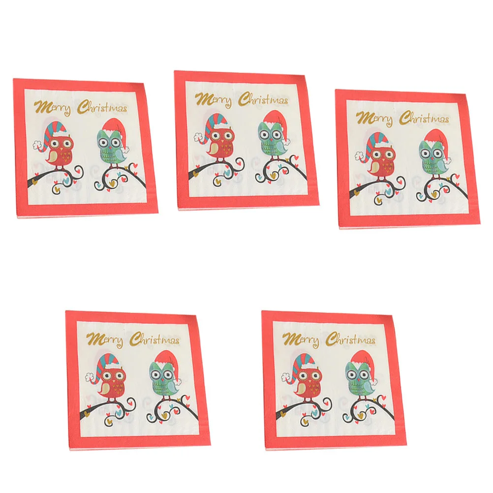 5er-Pack Weihnachts-Eulen-Servietten, Tischdruck, Abendessen, Papier, Gesichtstücher, gemustert