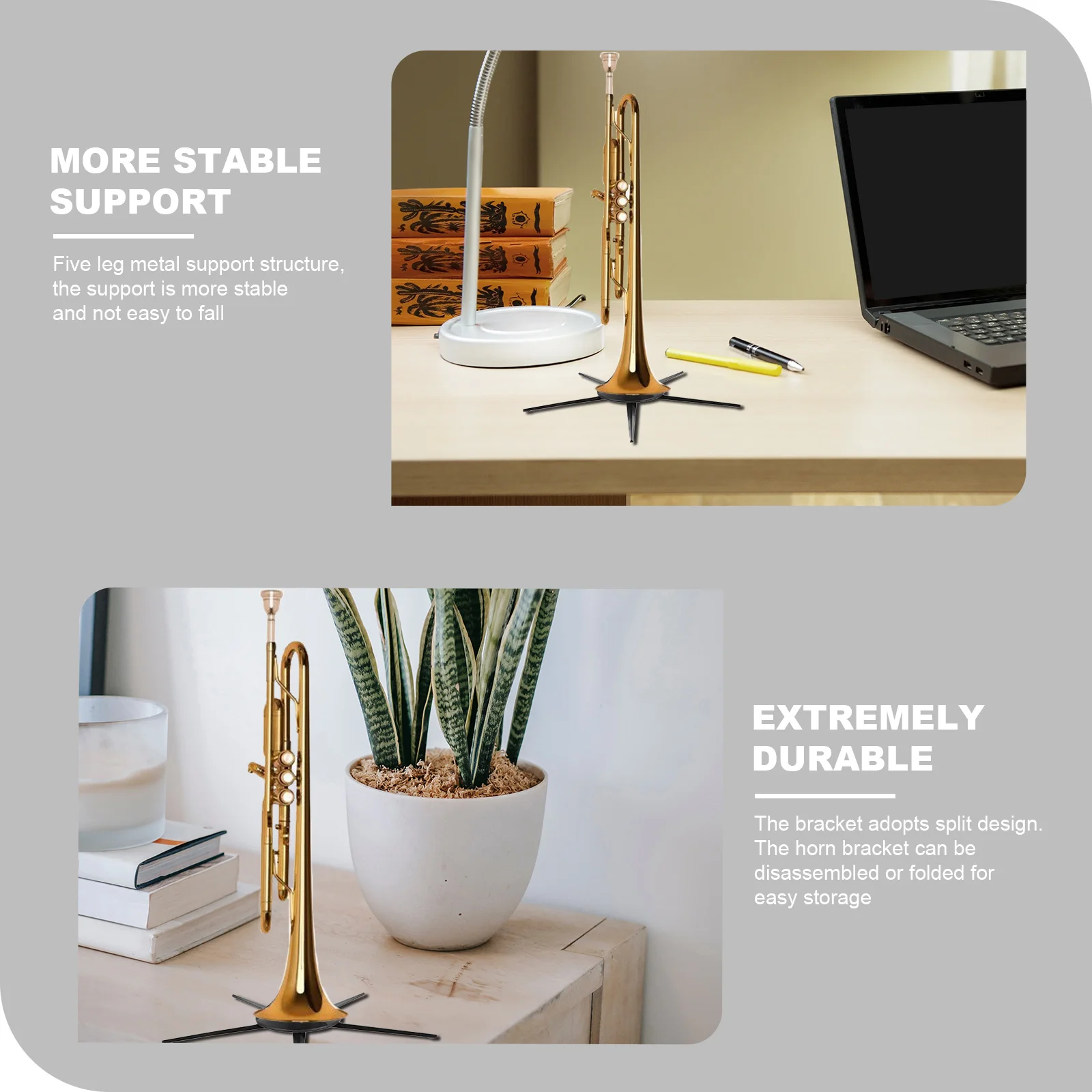 

Detachable Foldable Trumpet Stand Five Leg Metal Bracket Structure Stable Practical Gift for Musician Friends Family Storage