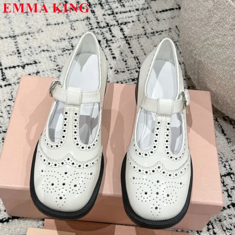 

Women Genuine Leather Flat Shoes New British Style Low Heeled Casual Shoes Buckle Strap Mary Jane Luxury Designer Loafers Woman