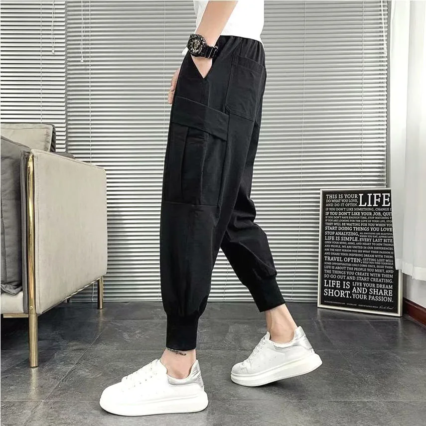 

Trendy Men's Workwear Pants Design Sle Cuffed orts High Waist Slim Fit Harem Pants Versatile Casual Trousers for Youth