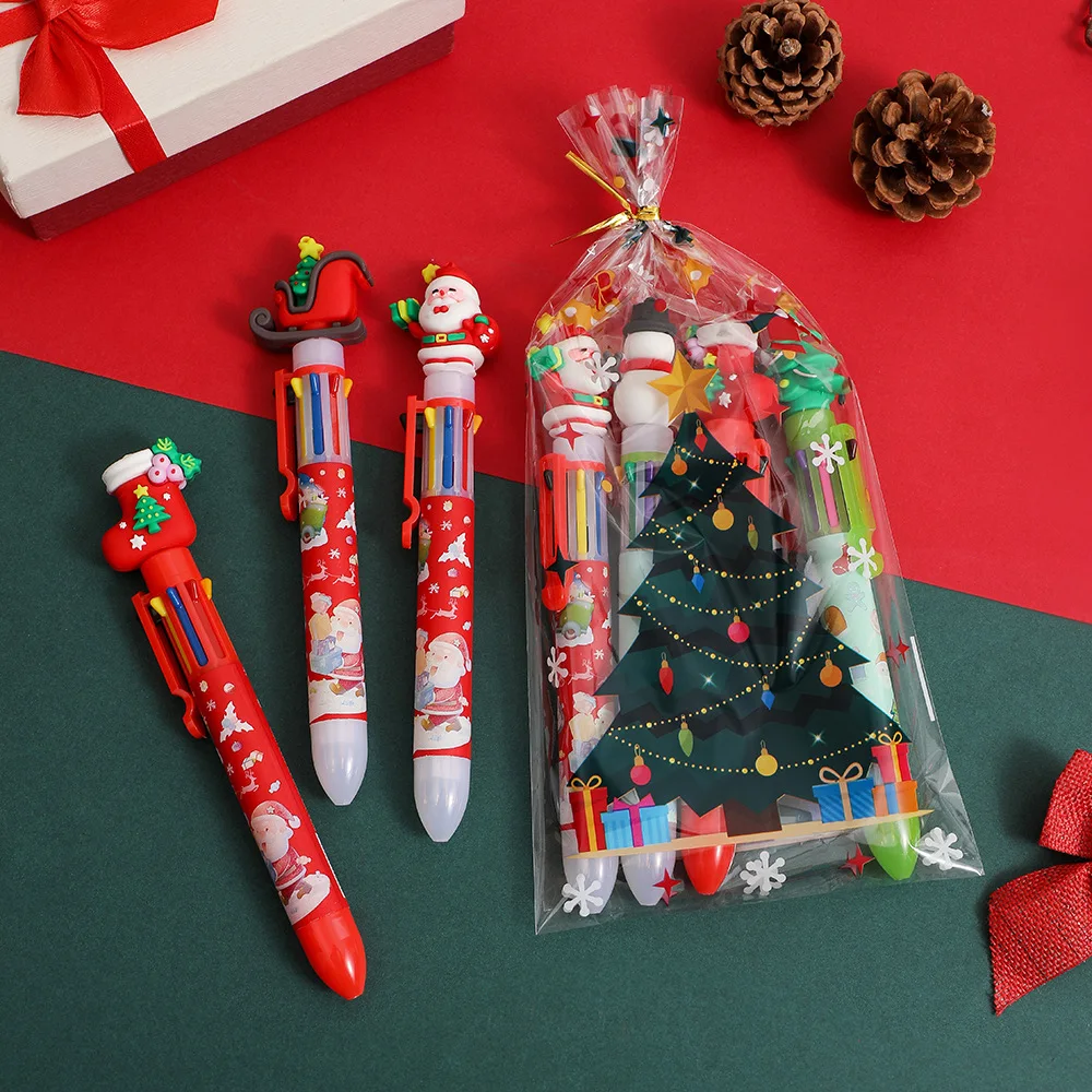 2pcs 2023 Cartoon Christmas Ballpoint Pen Children's 8 Color Press Writing Pen Student Gel Pen Holiday Prize Gift