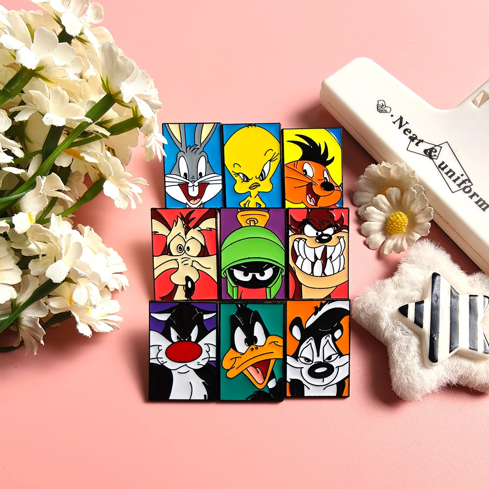 9pcs Creative Bunny Geometric Badges Set Trend Daffy Tweety Cute Pins Cartoon Anime Enamel Brooches Jewelry Kids Collection Gift view 6