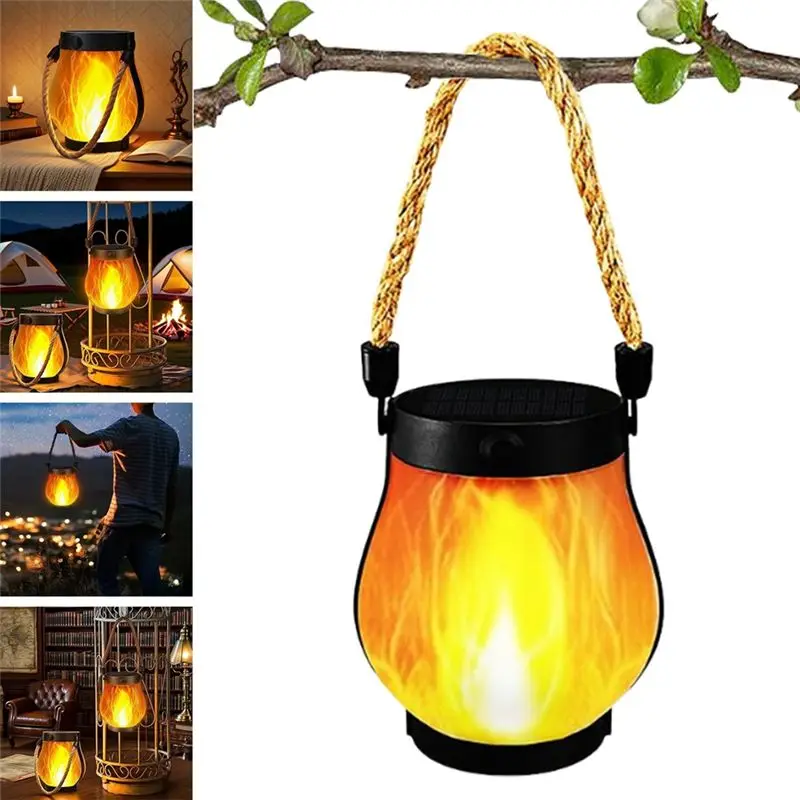 FAST-Solar Flame Lantern With Dual Charging Modes Dancing Flame Solar Lantern Decorative Hanging Lamp