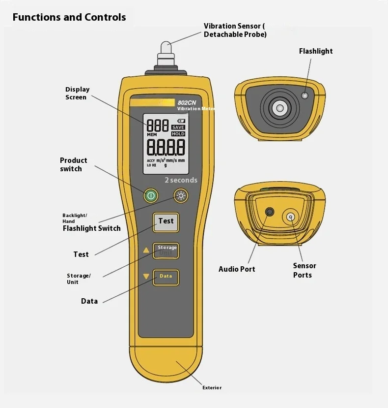 805FC Handheld Vibration Meter F805/810/802 Portable Point Checker Sensor