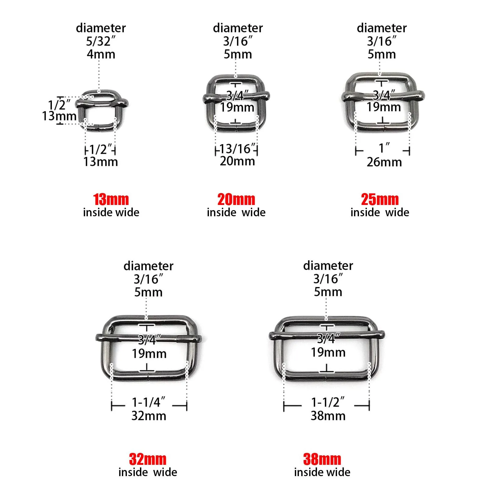 HZYUEGOU Leder Handtaschen-Rucksackgurt D-Ring Rechteckiger Dreifach-Gleitverstellbarer Rollenstift-Schnallen-Schieber Schnappverschluss Auslöseclip – Detail 3
