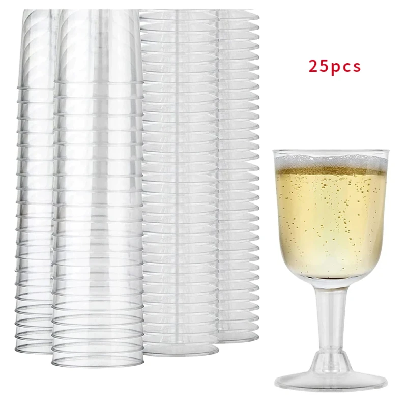 25pcs Clear Plastic Wine Glass Recyclable Shatterproof Wine Goblet Disposable Reusable Cups for Champagne Dessert