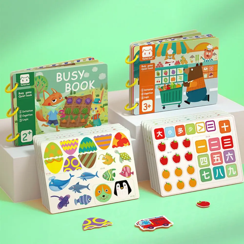 Montessori Giocattolo per l'educazione precoce Gioco di abbinamento Materiale educativo Adesivo con gancio e anello Libro Sviluppo sensoriale Autoassemblato