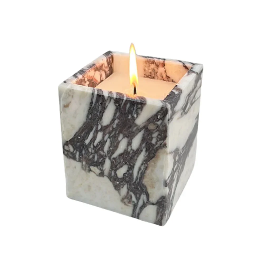 Luxury Natural Stone Calacatta Viola Violet Marble Onyx Holder Cups Candle Jars Empty Vessels Container Home Decor