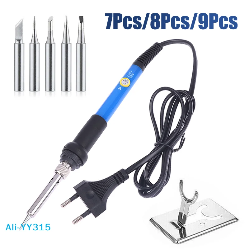 

Электрический паяльник с регулируемой температурой, 220В, 60Вт, 1/3/5/7/8/9 шт., для пайки, ремонта, паяльная станция, термопенал, насадки для ремонта