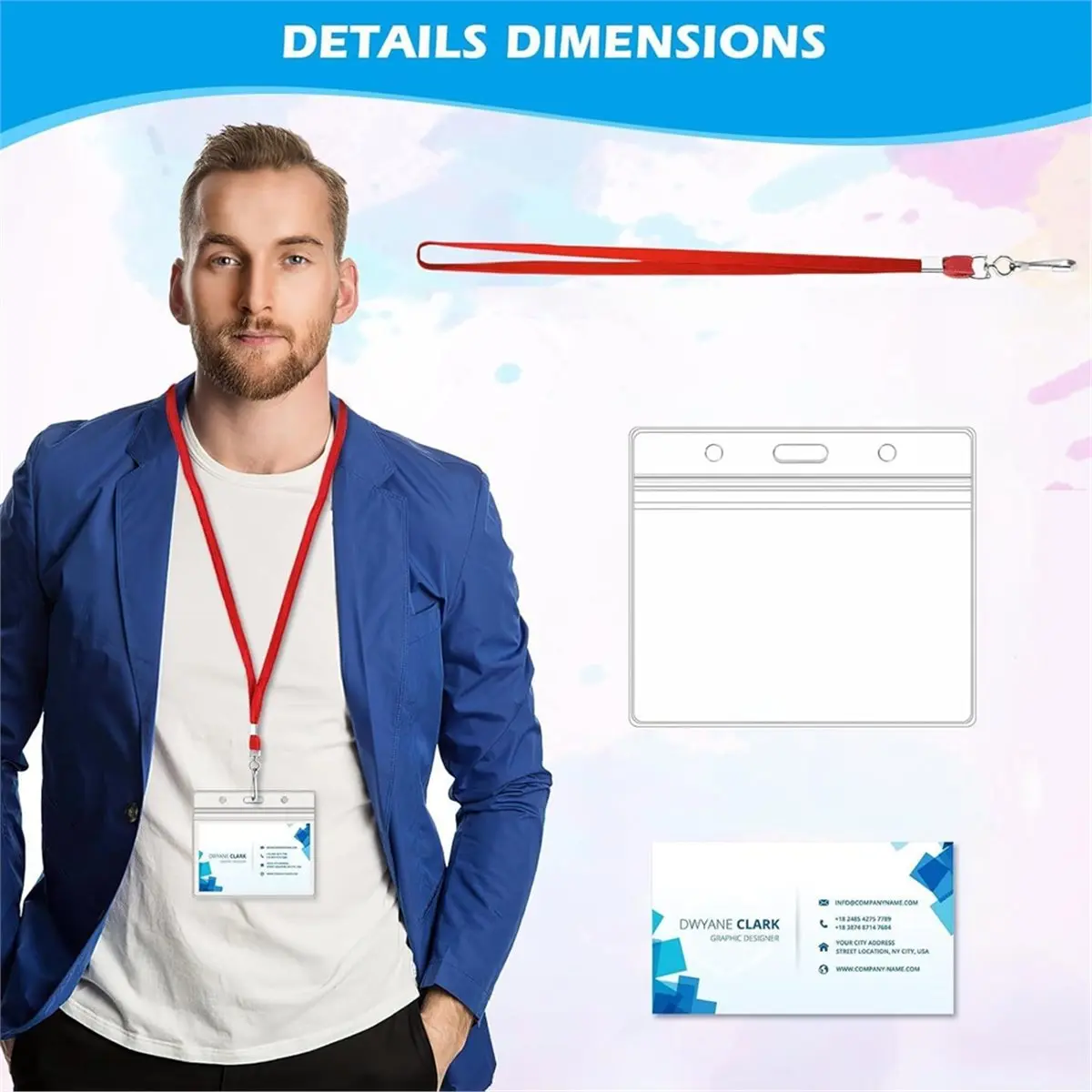 AA14 20pcs Clear Plastic Horizontal Name ID Holders and Red Lanyards, Suitable for Offices, Schools, Work Volunteers, Red