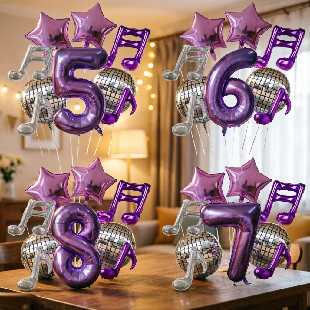 9-teiliges Kpop Musik Geburtstags-Party-Set mit Aufblasbarer Discokugel, Mikrofon, Musiknoten-Folienballons als Geburtstagsgeschenk-Dekoration