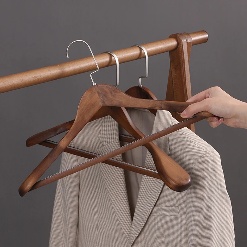 wood coat hanger wide shoulder non slip pants bar suit clothes rack home Wardrobe closet organizer luxury wooden clothes hanger