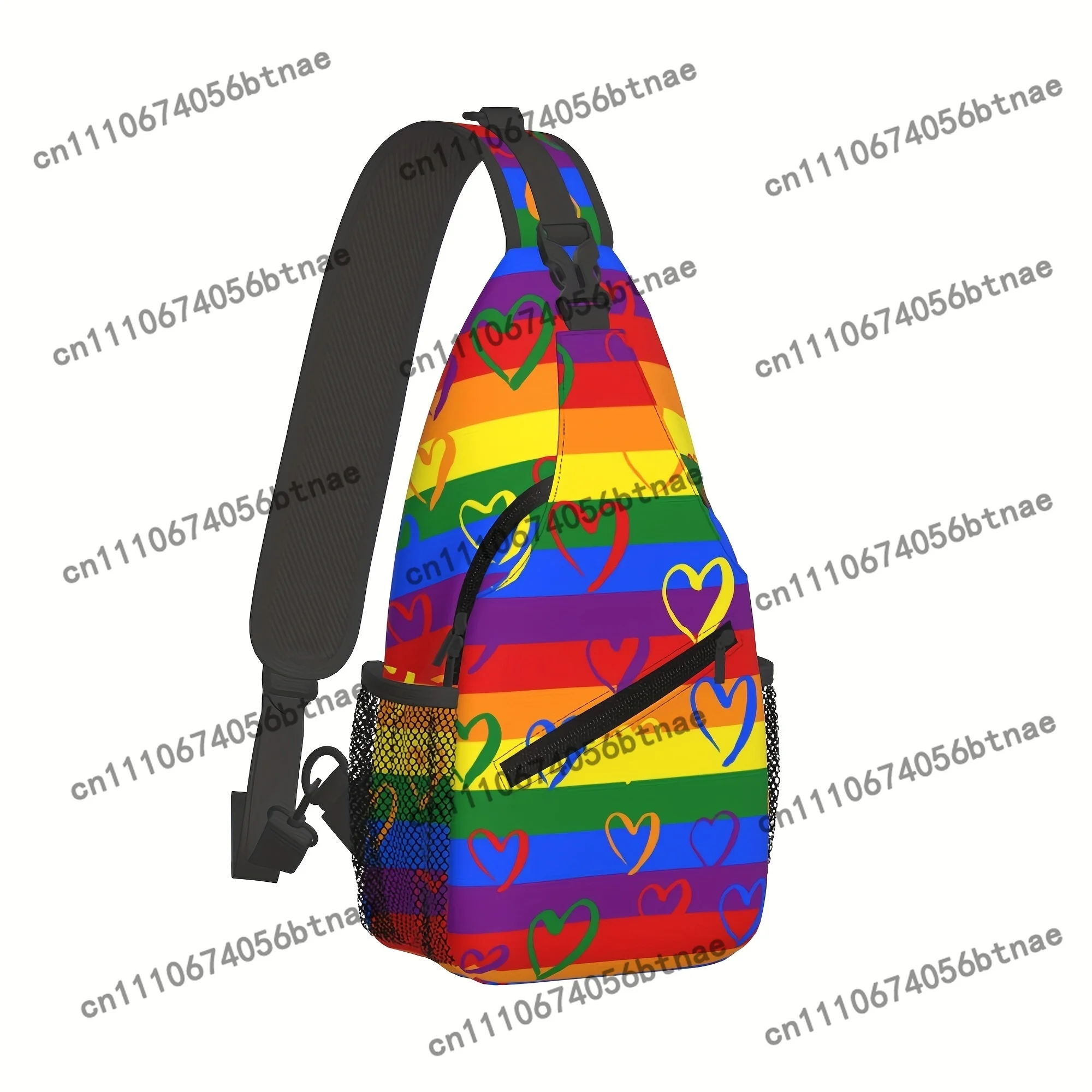 Men's Convertible Chest Bag - Rainbow Heart Print, Polyester Fabric - Going Out & Vacation Style | Adjustable Crossbody Sling Ba