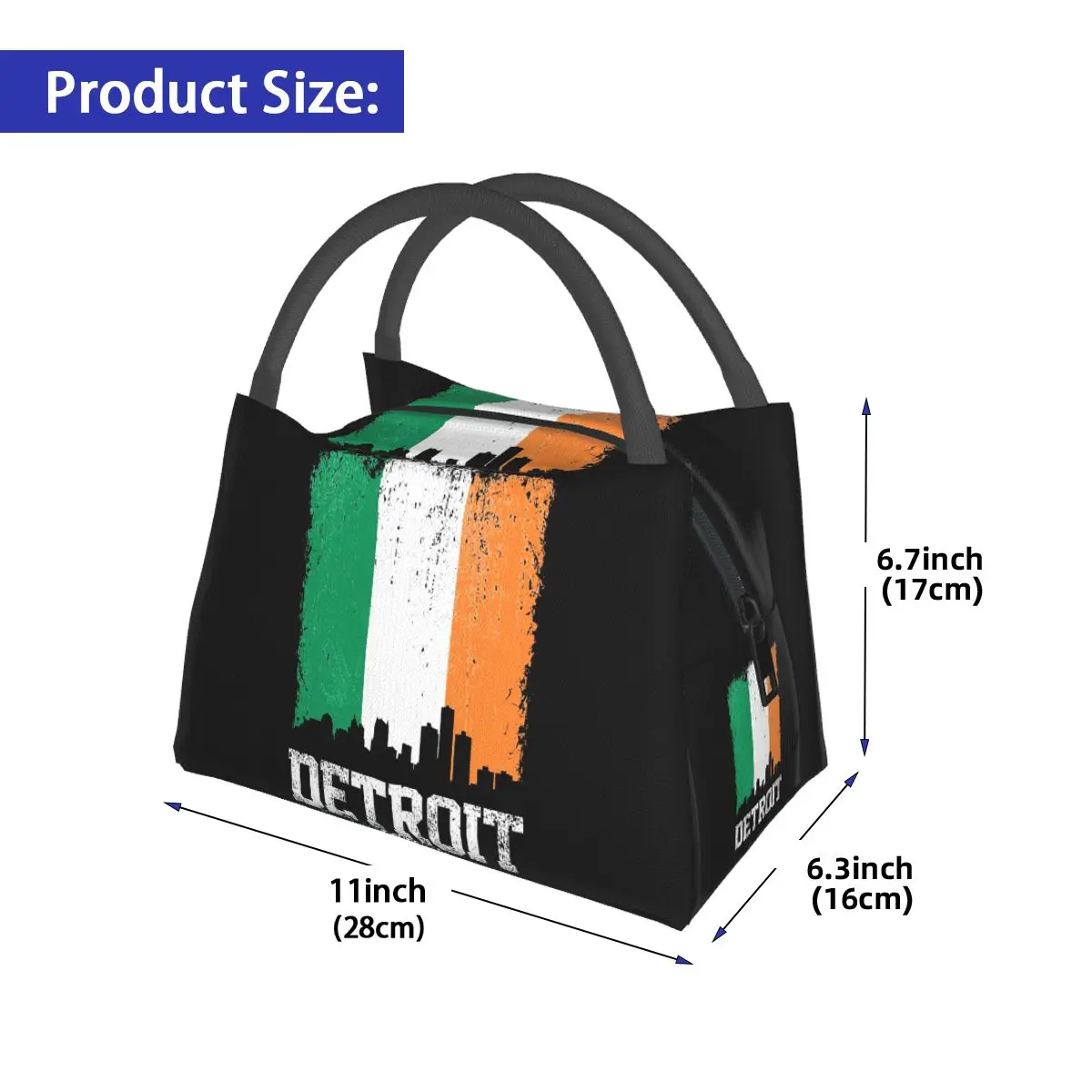 Vintage Detroit Irish Flag Skyline Pride Insulated Lunch Bag for Women Children Portable Food Boxes Thermal Lunch Box Tote