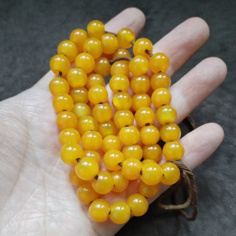 Tibetan Backflow Old Pulp a String of Large Hole Yellow Agate Necklace Beads Accessories