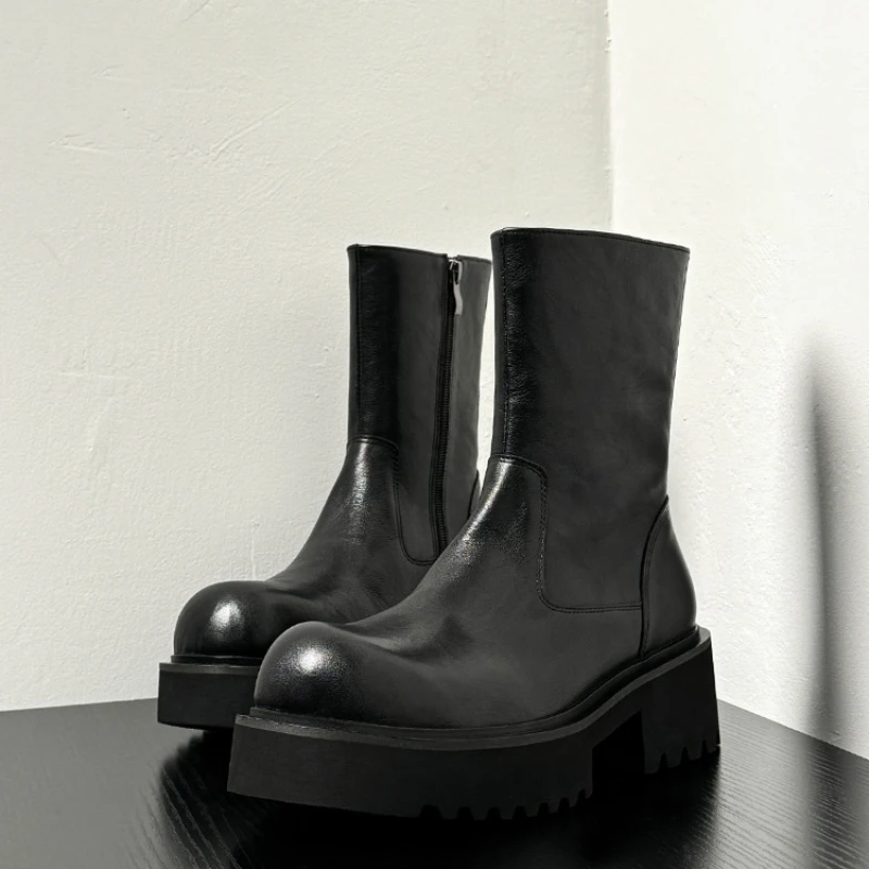 Retro masculino botas de tornozelo luxo couro genuíno 2024 inverno estilo britânico plataforma artesanal elegante preto casamento sapatos sociais homem