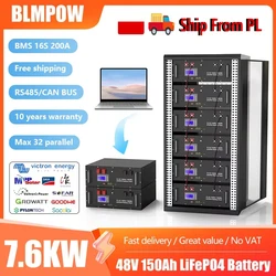 LiFePO4 Battery 48V 100AH 150AH 300AH 51.2V Lithium Solar Battery 6000+ Cycles With Bluetooth BMS For Home Storage EU Stock