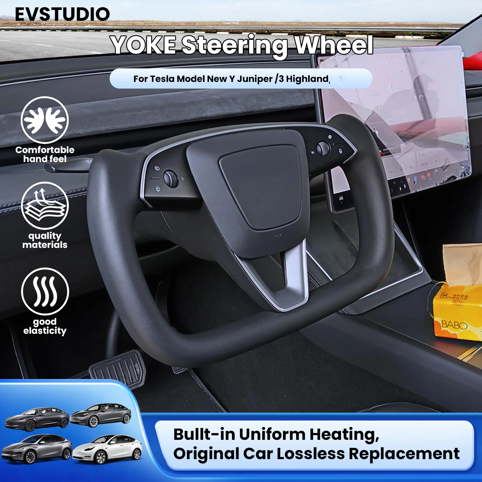 

2025 NAPP Leather Yoke Handle for New Tesla Model Y Juniper Heating Yoke Steering Wheel 3 Highland Personalized Car Accessories