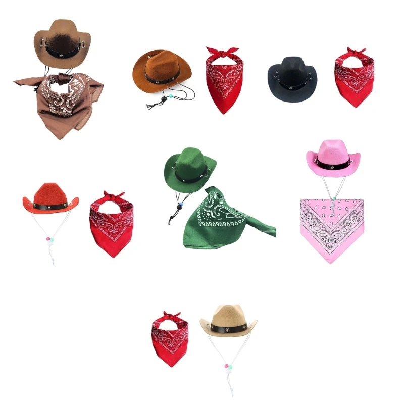 สุนัขเครื่องแต่งกายคาวบอยหมวก Bandanas ชุดสุนัขปรับหมวกเทศกาล Props เครื่องแต่งกาย