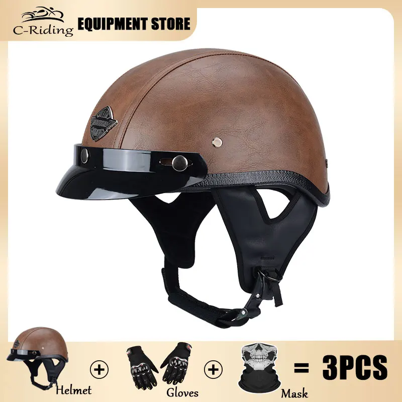 Open Face Retro Motorbike Helmet Vintage Motocycle Helmets Scooter Biker Motorbike Racing Riding Safety Cap Casco Moto