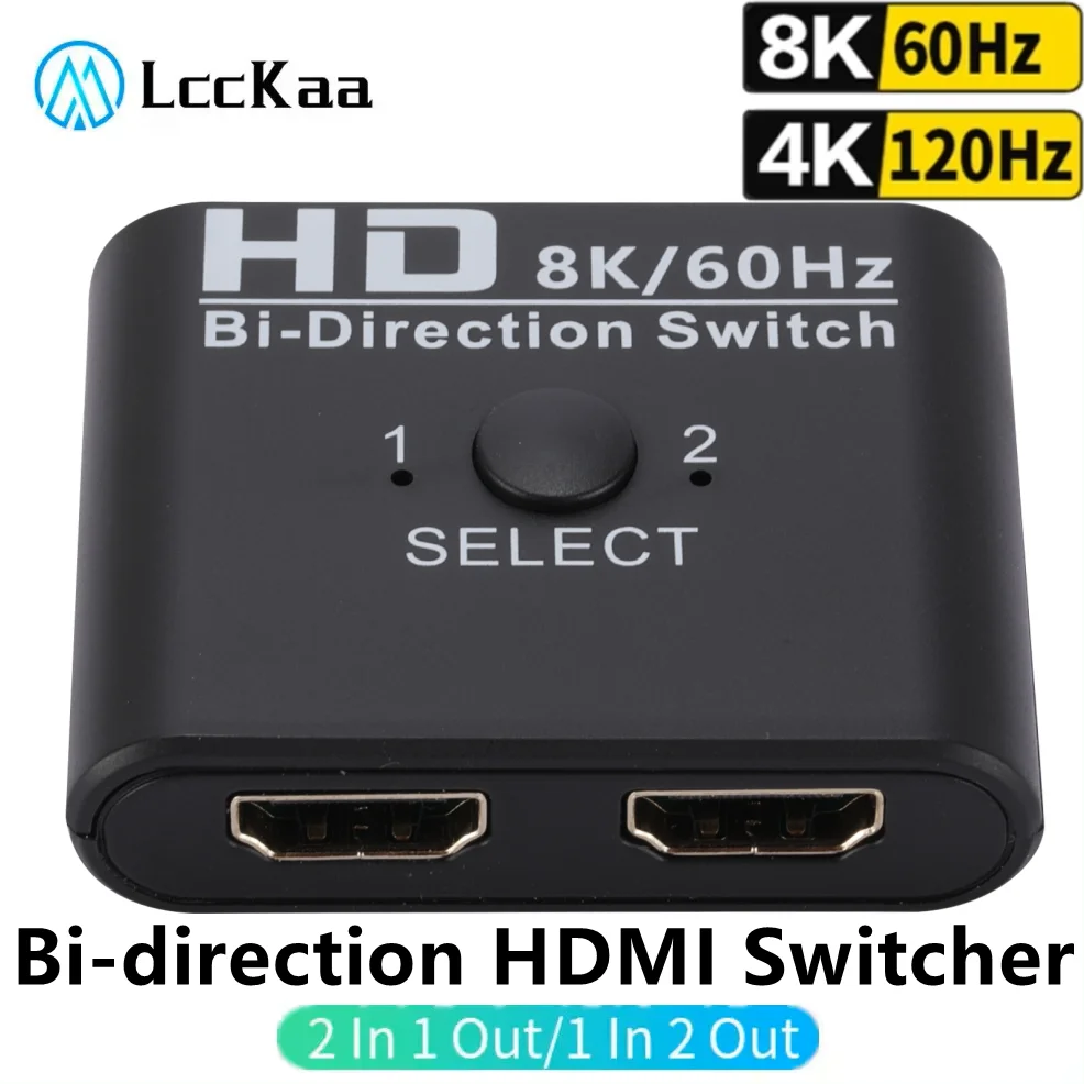 Interruptor HDMI de 8K, 60Hz, 4K, 120Hz, bidireccional, 2 puertos, divisor para ordenador portátil, PC, Xbox, PS3/4, TV Box, Monitor, TV, proyector