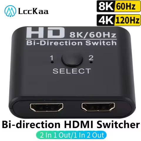 8K 60Hz HDMI Switch 4K 120Hz Bi-Direction 2 Ports HDMI Splitter Switch for Laptop PC Xbox PS3/4 TV Box to Monitor TV Projector