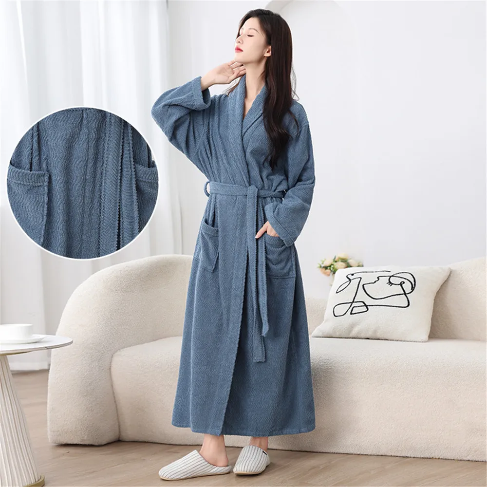 Terry Bathrobe For Women And Men Cotton Quick Drying All Season Hotel Towel Beauty Salon Bath Robe Couples Nightwear