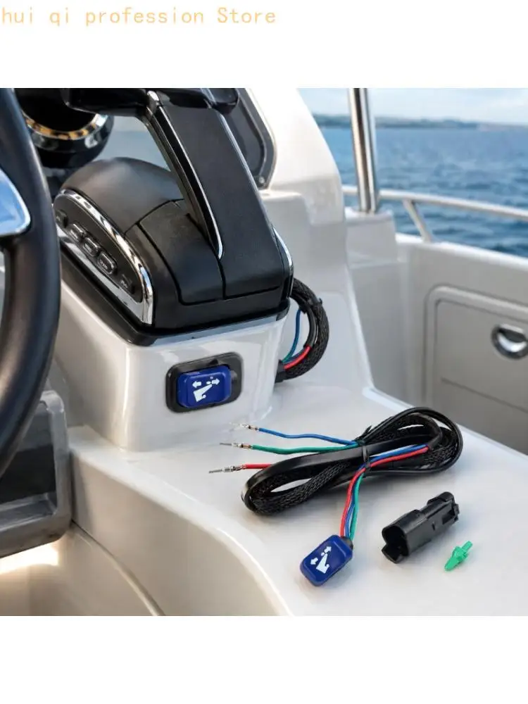 Marine Raise and Lower Control Button for Outboard Motor Trim Operation with Up and Down Markings, Braided Harness, and Locking