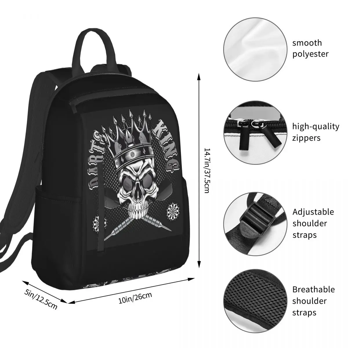 Dart Board Arrow Target King Skull Darts Player Gifts Backpack Student BookBag Boys Girls School Bag Computer Shoulder
