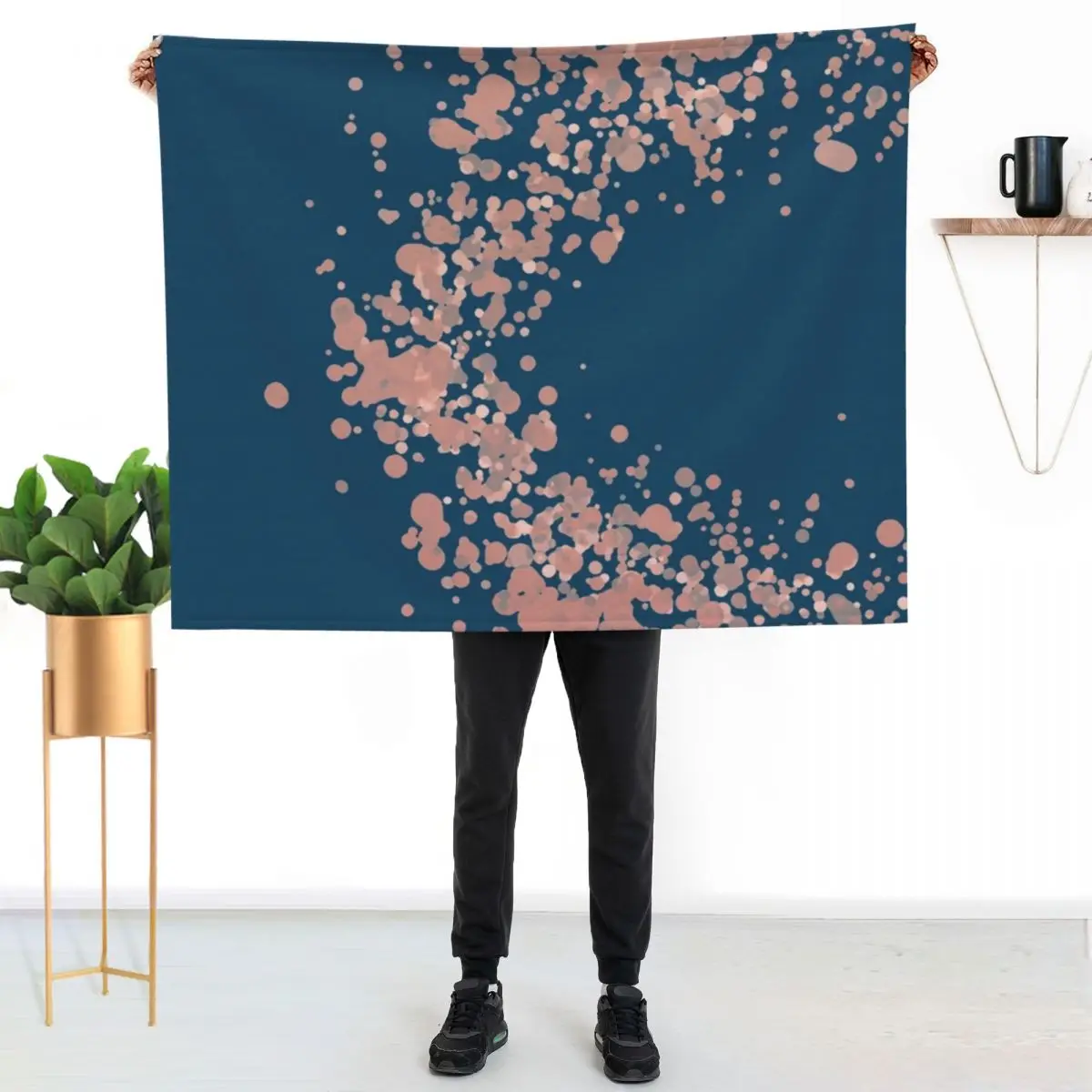 Petrol blue and blush pink - Shining of the sea Throw Blanket Furry warm winter decorative Luxury Thicken Sofa Throw Blankets