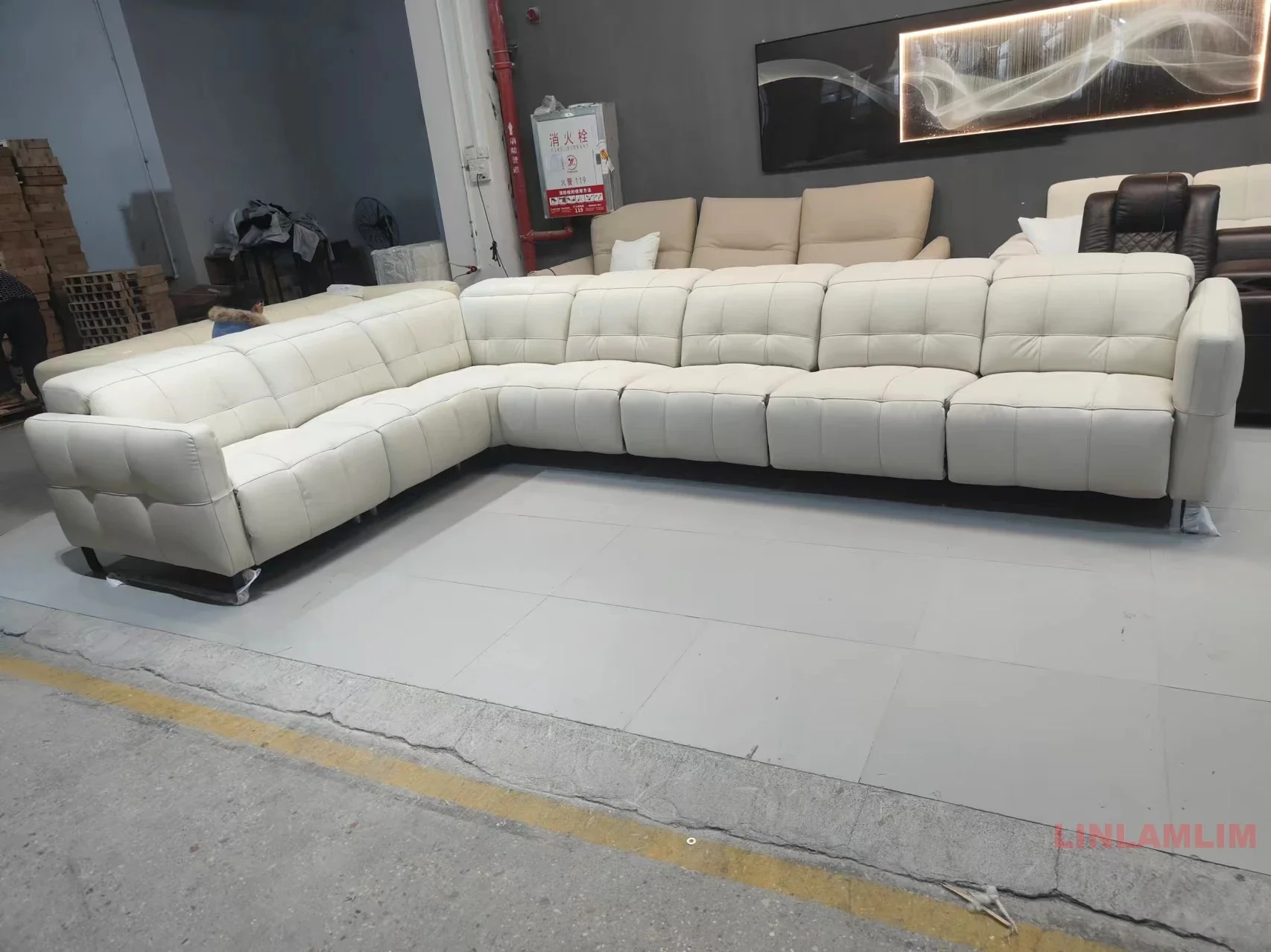 أريكة فاخرة من الجلد الطبيعي، أريكة كرسي كهربائية حديثة على شكل حرف L مع مسند رأس قابل للتعديل لغرفة مسرح #3