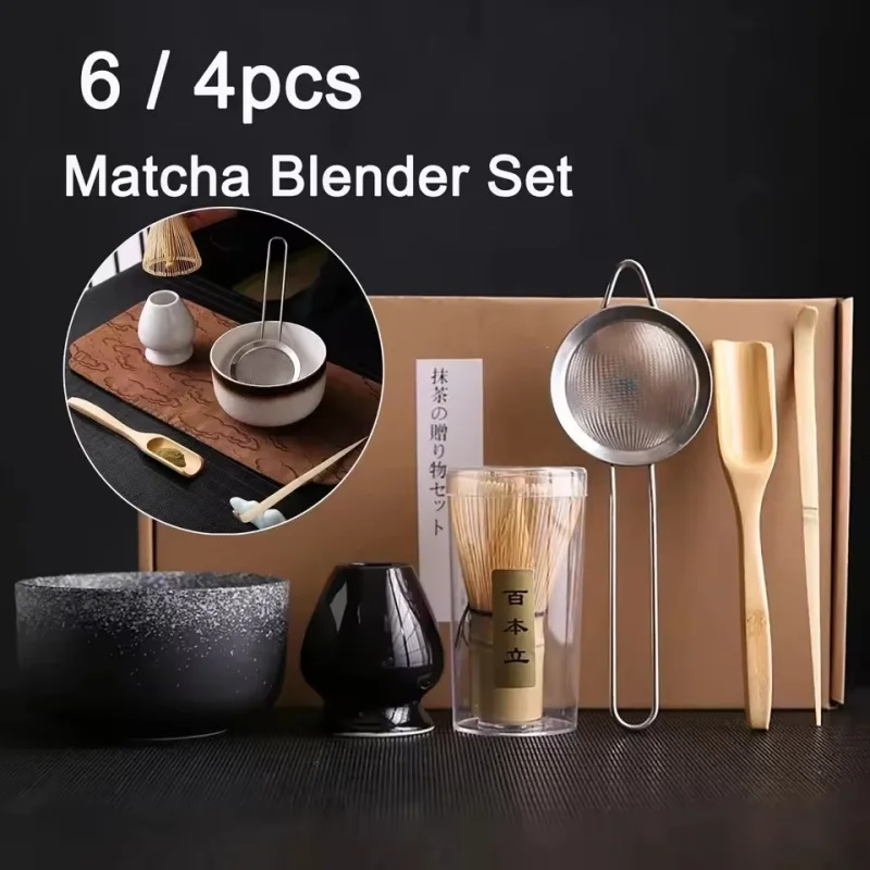 

New 6Pcs Tea Whisk Brush Set Bamboo Matcha Whisk Scoop and Holder Matcha Bowl with Strainer Japanese Matcha Ceremony Accessory