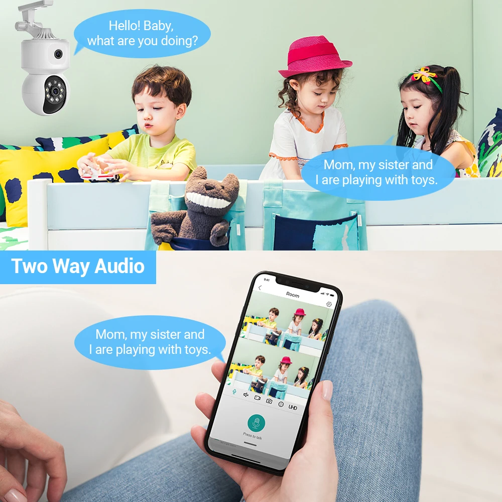 HAMROLTE 2K 4MP WiFi Camera Dual Screens Motion Detection Two Way Audio Indoor 4MP Mini PTZ Security IP Camera Baby Monitor