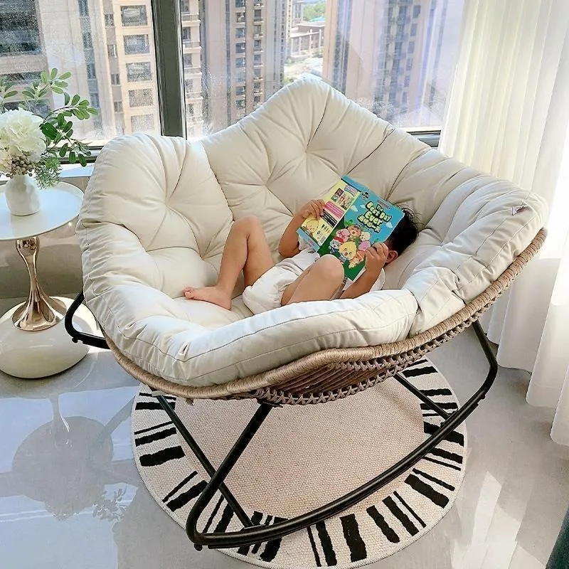 Soft Chaise Lounge With Cotton Pad Chaise Lounge Living Room Hand-woven Rattan Rocking Sofa Chairs Leisure Home Furniture
