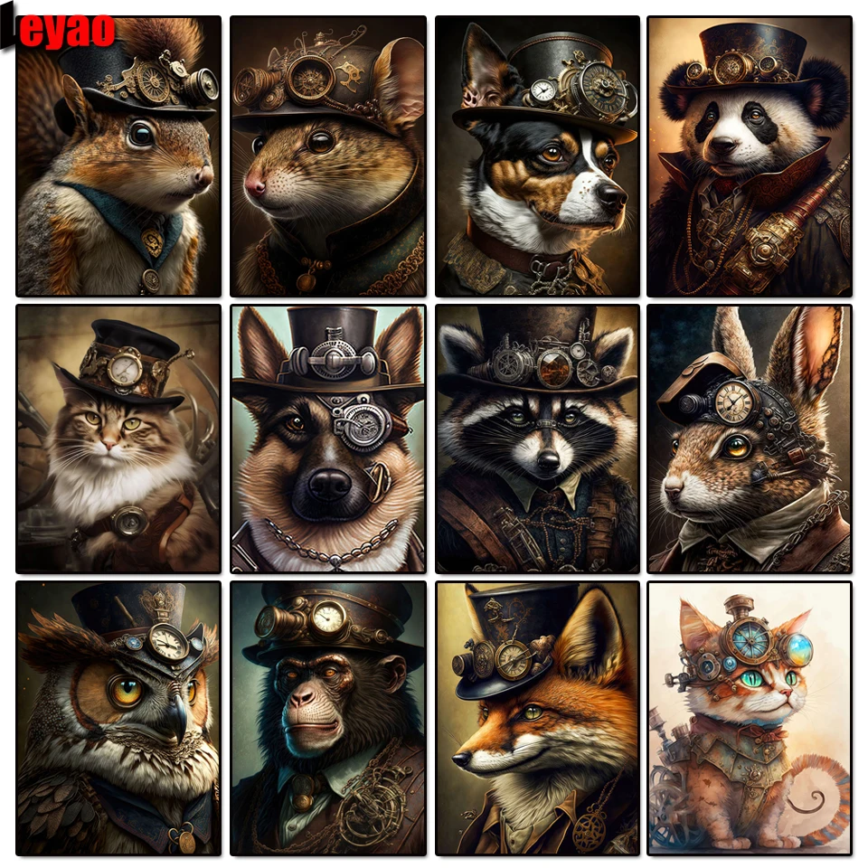 

DIY 5D Diamond Painting Steampunk Animal Full Round Square Diamond Embroidery Mosaic Machines Dog Cat Rabbit Cross Stitch Kits