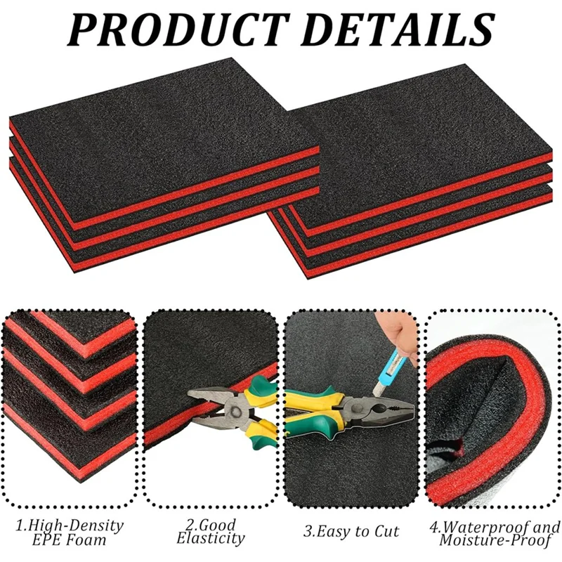 إدراجات WORTHOWN-Foam لصناديق الأدوات، 4 عبوات من أوراق بطانة البولي إيثيلين مقاس 18 × 13 × 1 بوصة، منظم علبة الأدوات