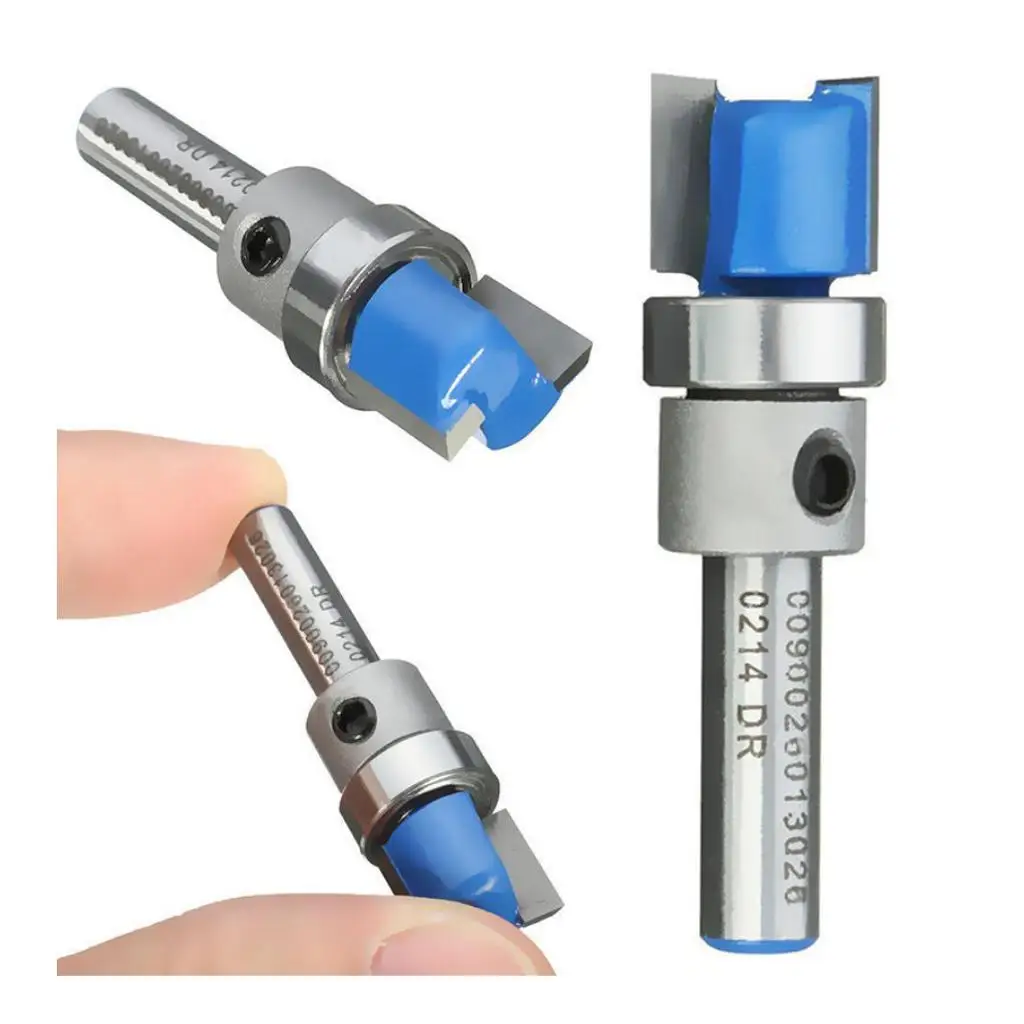 Straight Flute Flush Trim Pattern Router Bit Cutter Top Bearing Woodworking Blue Template Flush Trim Router Bit Template Router