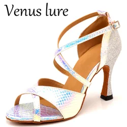 Venus Lure Customized Heel Dancing Shoes Latin Woman Sandals White PU 9CM