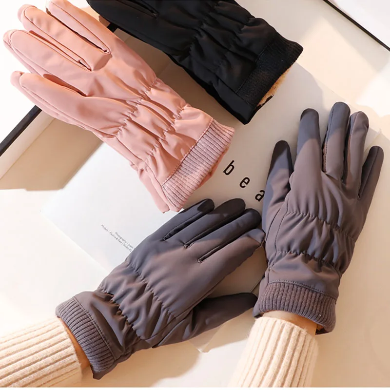 Guantes de invierno a prueba de viento para mujer, impermeables, pantalla táctil, felpa interna, mantener el calor, amigable con la piel, conducción