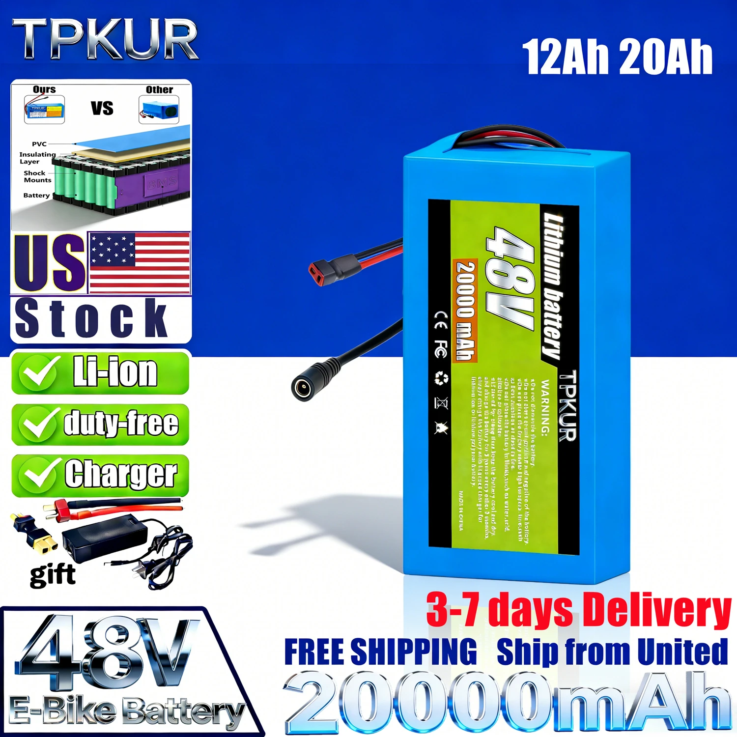 100%18650 Original 48V 10,12,18,20Ah 13S4,6P lithium battery
