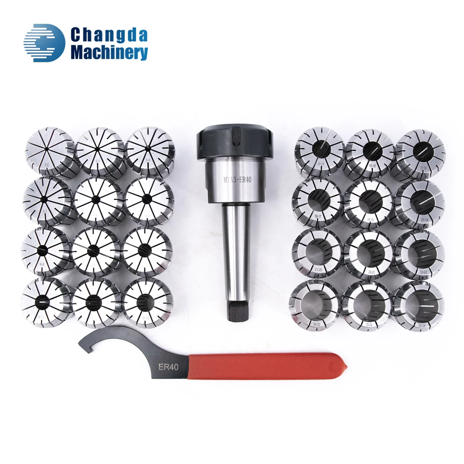 Machine Tool Accessories Morse Taper  Holder MTA3 ER40 26PCS Collet Chuck Set with 1pc Spanner MTA3 ER40 Collet Chucks