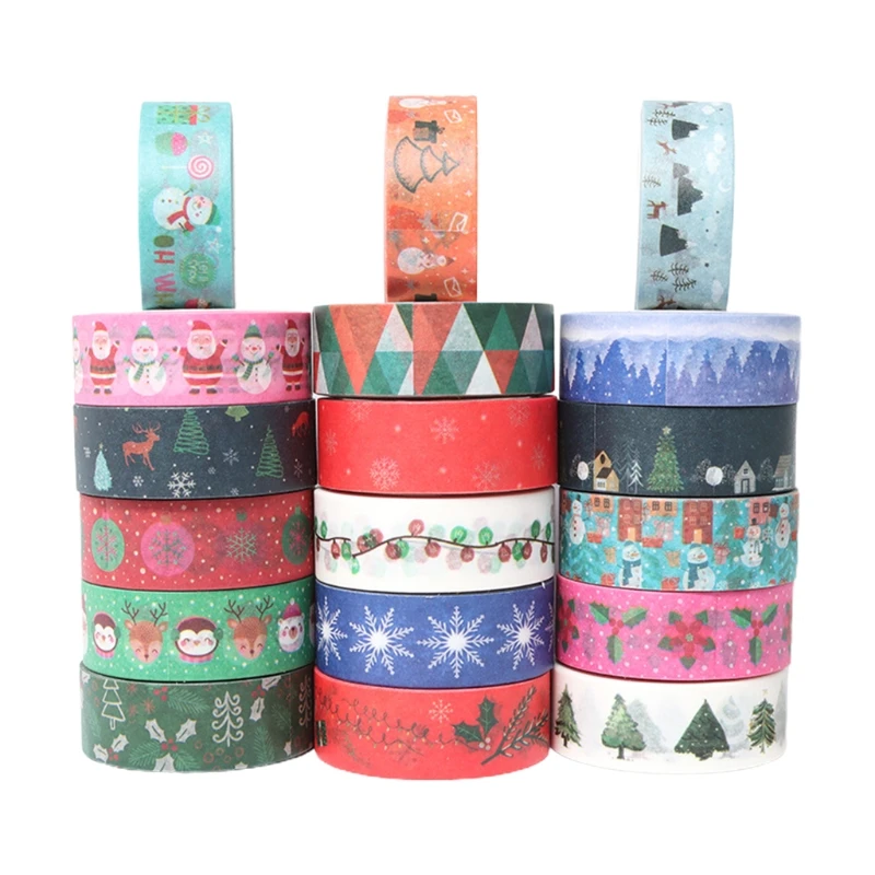 18 Rolls Christmas Tapes Santa Snowflake Tree Patterns for Adults Kids DIY Art Craft Gift Wrapping Scrapbook Dropshipping