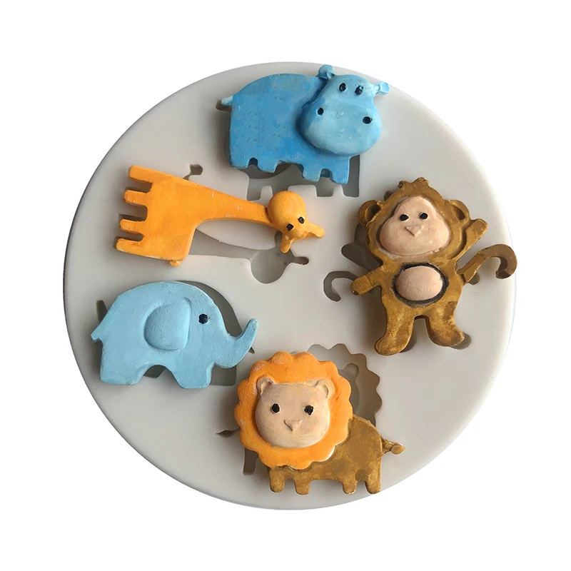 Lion Hippo Giraffe Elephant Shape Silicone Mold Small Animal Fondant Cake Decoration Chocolate Dry Pez Biscuit Baking Mold