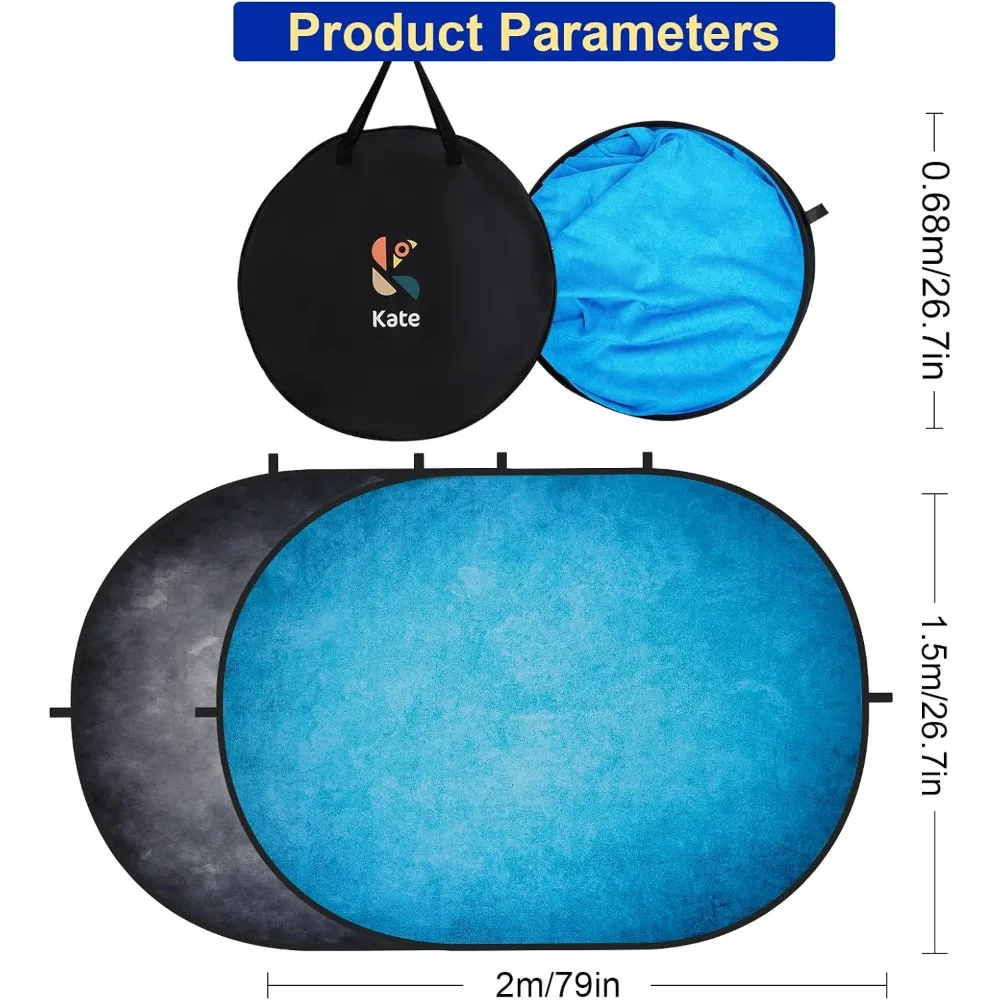 

Collapsible Backdrop Pop Up Photo Backdrops Gray Blue Folded Background for Portrait Photography, for Video