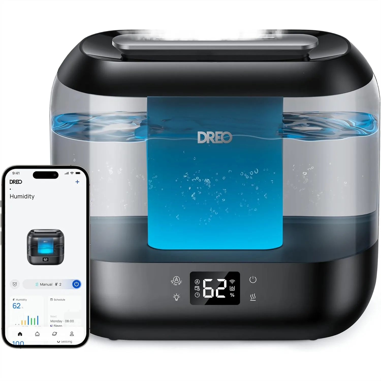 

Smart Humidifier for Bedroom, Top Fill 4L, 28dB Quiet, 36H Runtime, Touch/APP/Voice Control, Nightlight