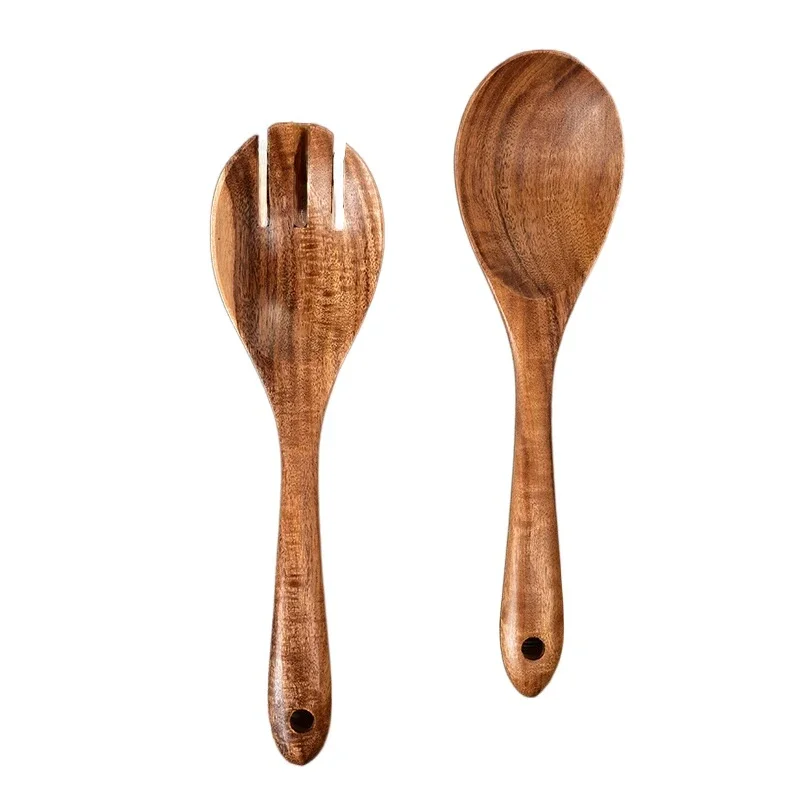 Cooking Spoon and Fork Set Japanese-style Wooden  Salad  Pasta   Log    Utensils Suit 