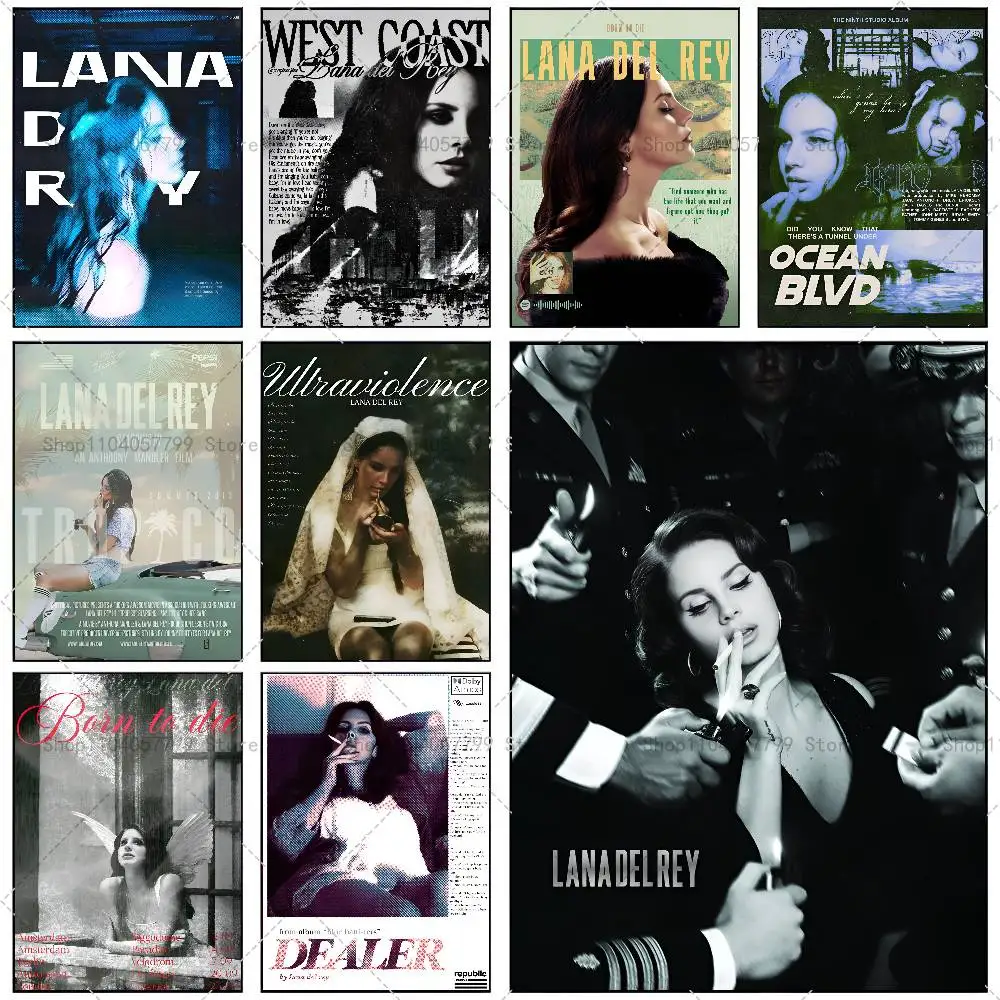 Lana Del Rey, beliebtes Sänger-Poster, selbstklebendes Wandbild, Kunst, wasserfester Aufkleber für Bar-Raumdekoration, hochwertiger Druck, Geschenk