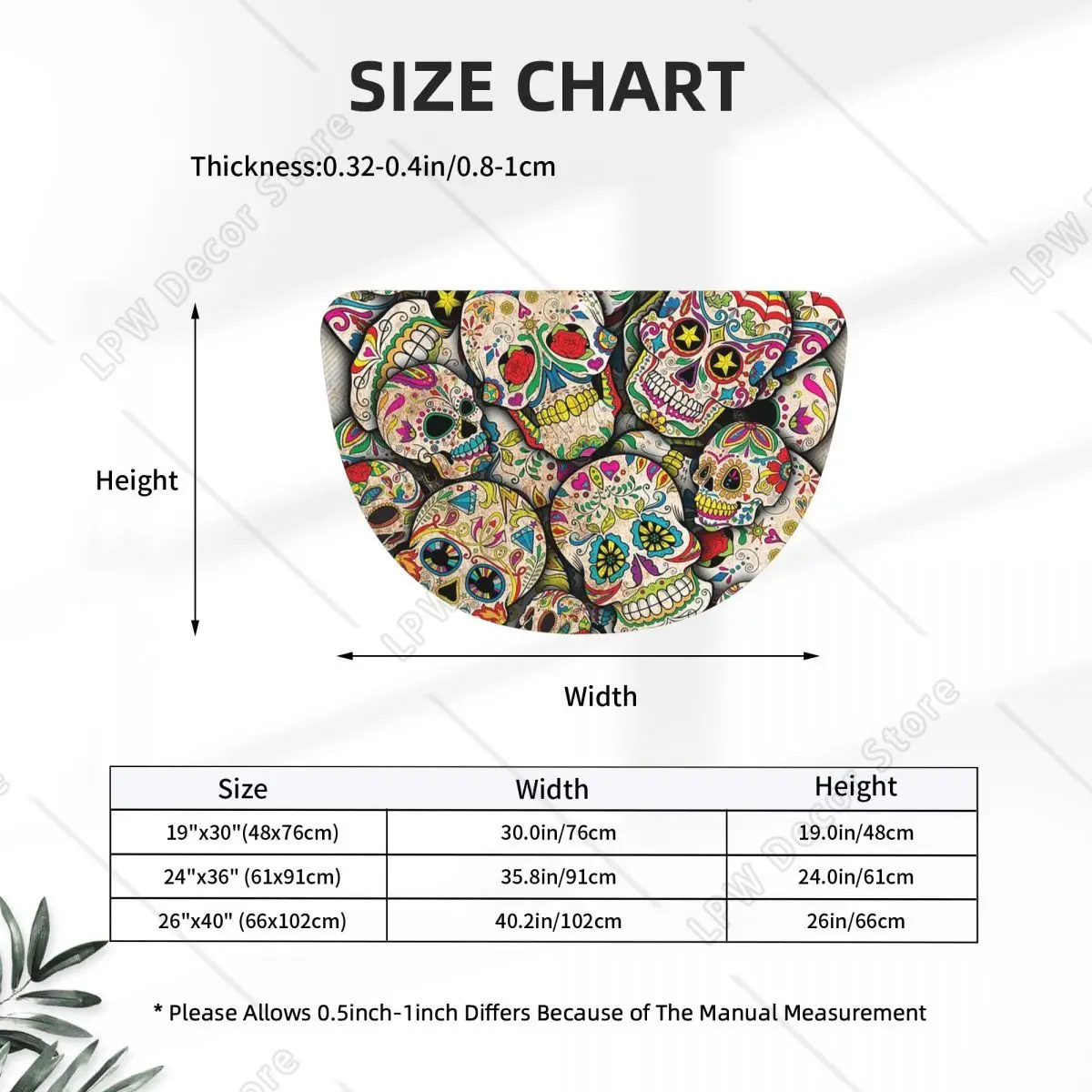Sugar Skull Collage Soft Flannel Half Round Doormat Non Slip Bathroom Mat Absorbent Floor Carpet for Laundry Room Bathroom